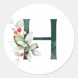 Pegatina Redonda Vacaciones de invierno MONOGRAM bayas de poinsetti