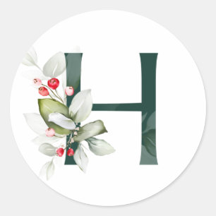 Pegatina Redonda Vacaciones de invierno MONOGRAM bayas de poinsetti