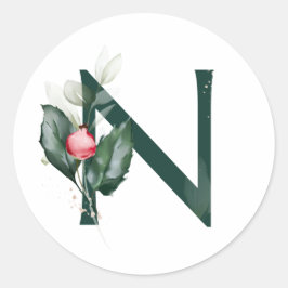 Pegatina Redonda Vacaciones de invierno MONOGRAM bayas de poinsetti