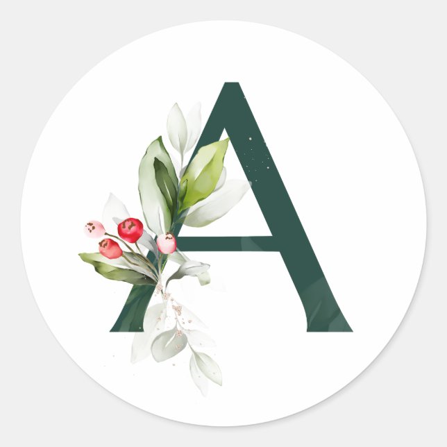 Pegatina Redonda Vacaciones de invierno MONOGRAMA flores rojas de n (Anverso)