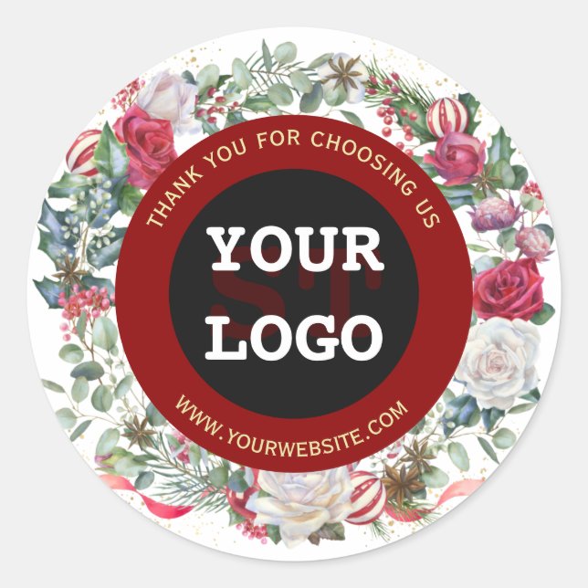 Pegatina Redonda Vacaciones de invierno Monograma negro rojo oro Tu (Anverso)