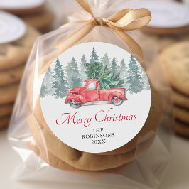 Pegatina Redonda Vacaciones de los Navidades de Camión Rojo de colo