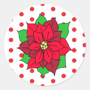 Pegatina Redonda Vacaciones de los Navidades de Red Poinsettia