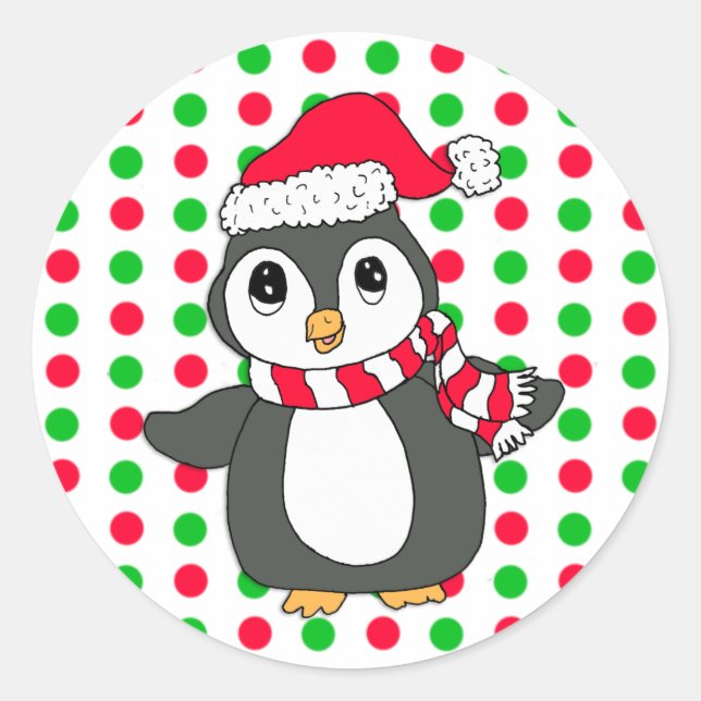Pegatina Redonda Vacaciones de los navidades Penguin (Anverso)