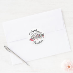 Pegatina Redonda Vacaciones de Maine Chickadee Bird Pen y Navidades