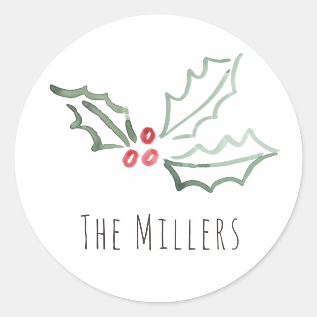 Pegatina Redonda Vacaciones de Navidades personalizados de Watercol (Anverso)