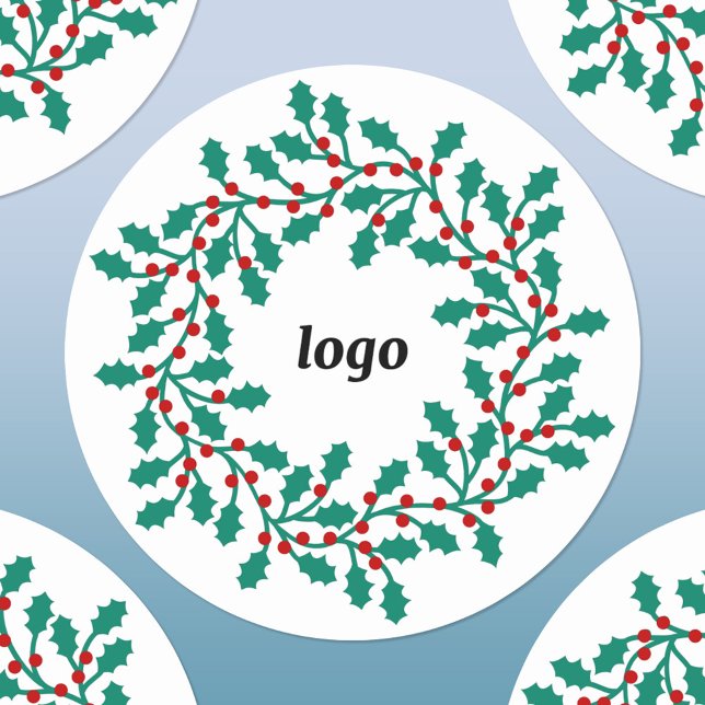 Pegatina Redonda Vacaciones de negocios con el logotipo Holly Wreat (Logo holly wreath business promotional holiday sticker)