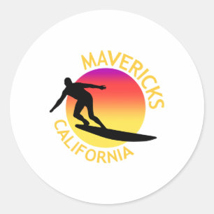 Pegatina Redonda Vacaciones de surf Mavericks California
