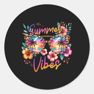 Pegatina Redonda Vacaciones de verano con estilo vintage para famil