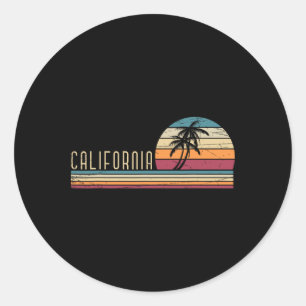 Pegatina Redonda Vacaciones de verano en Cali Ca Palmeras Usa Retro