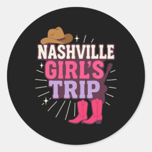 Pegatina Redonda Vacaciones de viaje de chicas de Nashville, fiesta