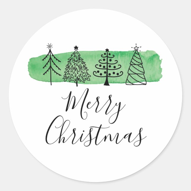 Pegatina Redonda Vacaciones Doodle de color de agua (Anverso)