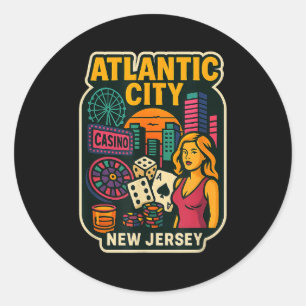 Pegatina Redonda Vacaciones en Atlantic City Nueva Jersey Casino Ju