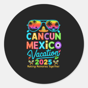 Pegatina Redonda Vacaciones en Cancun México Playa 2025 Viaje Grupo