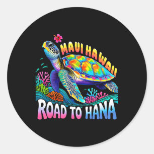 Pegatina Redonda Vacaciones en grupo de tortugas hawaianas Maui Haw