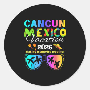 Pegatina Redonda Vacaciones en la playa de Cancun México 2026 Grupo