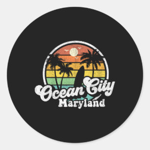 Pegatina Redonda Vacaciones en la playa de Ocean City Maryland Surf