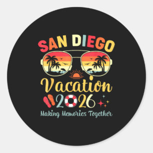Pegatina Redonda Vacaciones en la playa de San Diego, Ca