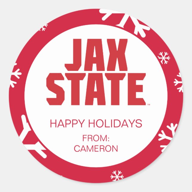 Pegatina Redonda Vacaciones en la Universidad Estatal de Jacksonvil (Anverso)