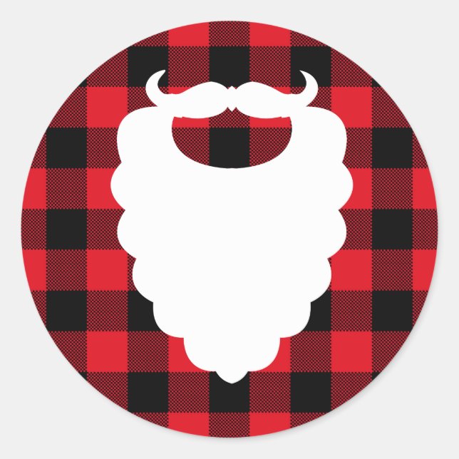 Pegatina Redonda Vacaciones en Red Plaid de Santa Beard (Anverso)