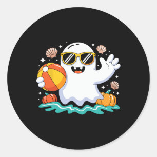 Pegatina Redonda Vacaciones espeluznantes de verano de Fantasma en 