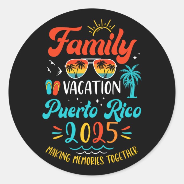 Pegatina Redonda Vacaciones familiares 2025 Puerto Rico coincidiend (Anverso)