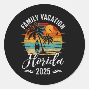 Pegatina Redonda Vacaciones familiares 2025 Vintage Florida Summer