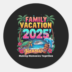 Pegatina Redonda Vacaciones Familiares 2025 Vintage Verano Hawaii C
