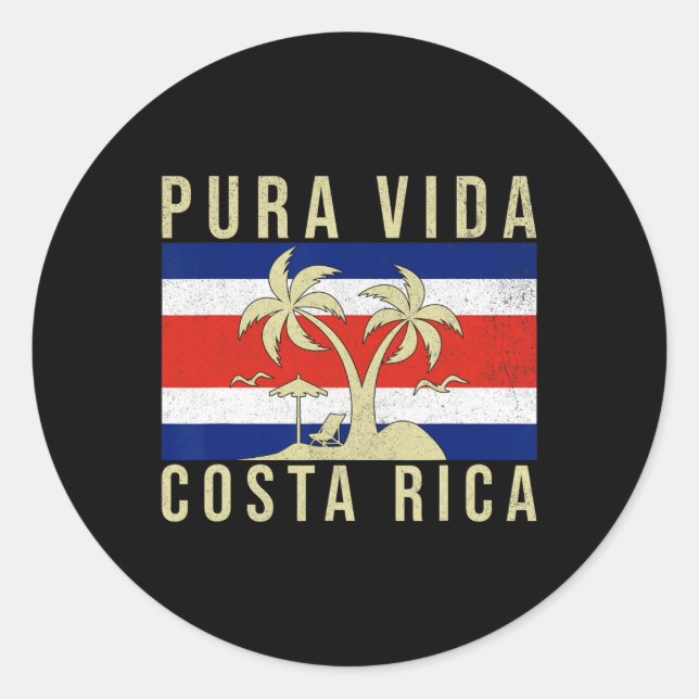 Pegatina Redonda Vacaciones familiares antiguas Bandera de Costa Ri (Anverso)