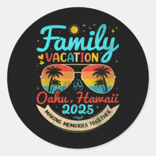 Pegatina Redonda Vacaciones familiares antiguas en Oahu