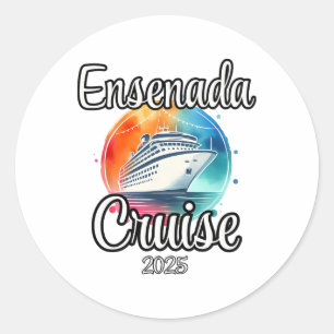 Pegatina Redonda Vacaciones Familiares Coincidentes Crucero Ensenad