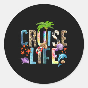 Pegatina Redonda Vacaciones familiares de amigos en Cruise Life 202