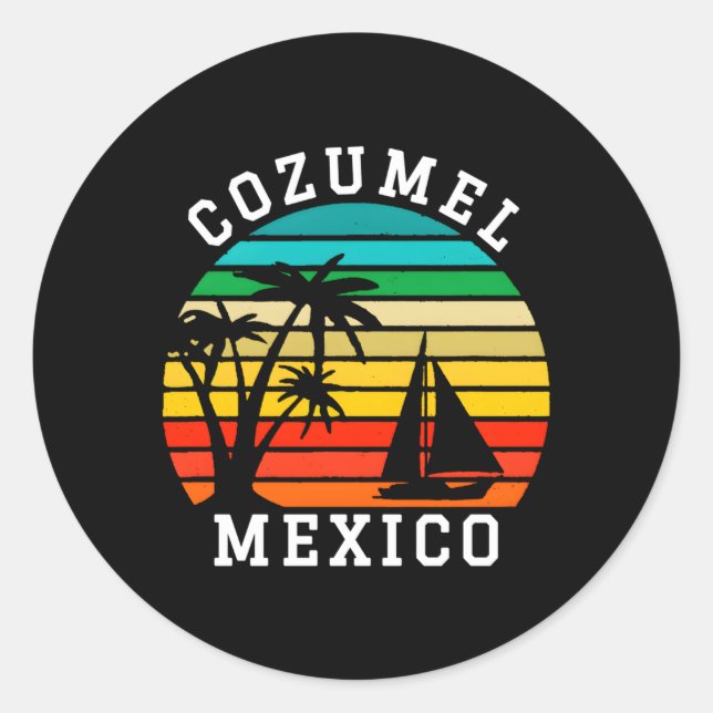 Pegatina Redonda Vacaciones familiares de Cozumel México (Anverso)
