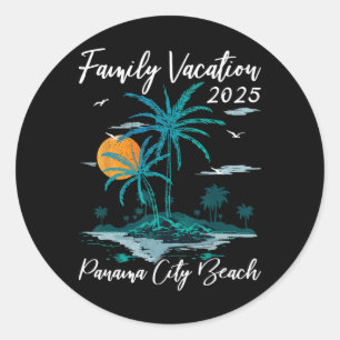 Pegatina Redonda Vacaciones familiares de palmeras 2025 Florida Ciu