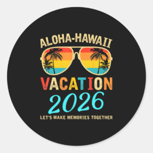 Pegatina Redonda Vacaciones familiares en Aloha Hawaii 2026 Creando