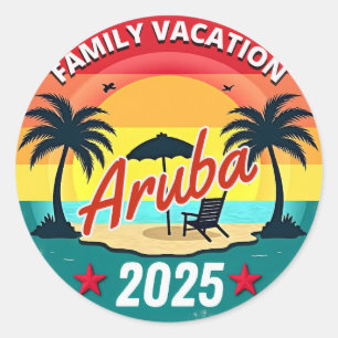 Pegatina Redonda Vacaciones familiares en Aruba 2025