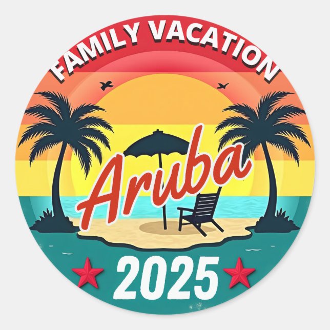 Pegatina Redonda Vacaciones familiares en Aruba 2025 (Anverso)