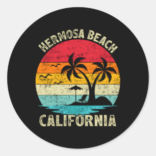 Pegatina Redonda Vacaciones familiares en California Hermosa Beach