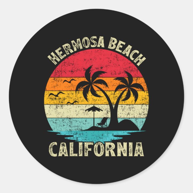 Pegatina Redonda Vacaciones familiares en California Hermosa Beach (Anverso)