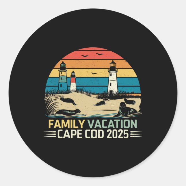 Pegatina Redonda Vacaciones familiares en Cape Cod 2025 Coastal Vac (Anverso)