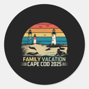Pegatina Redonda Vacaciones familiares en Cape Cod 2025 Coastal Vac