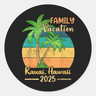 Pegatina Redonda Vacaciones familiares en la playa de Kauai Hawaii