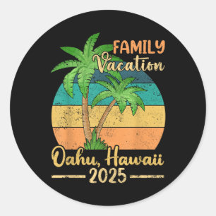 Pegatina Redonda Vacaciones familiares en la playa de Oahu Hawaii 2