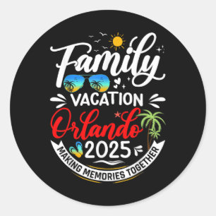 Pegatina Redonda Vacaciones familiares en Orlando 2025 Beach Summer