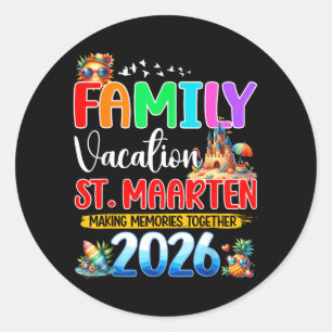 Pegatina Redonda Vacaciones Familiares en St Maarten 2026 Verano Co