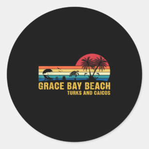 Pegatina Redonda Vacaciones familiares Grace Bay Beach Turks & amp;