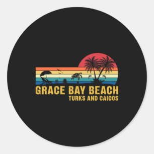 Pegatina Redonda Vacaciones Familiares Grace Bay Beach Turks and Ca