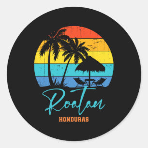 Pegatina Redonda Vacaciones familiares Roatan Honduras Beach Vacati