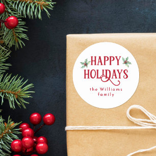 Pegatina Redonda Vacaciones felices de color de agua moderna Holly 