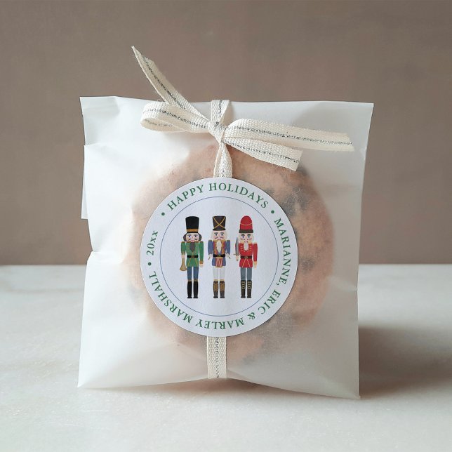 Pegatina Redonda Vacaciones felices de los Navidades tradicionales  (Charming Watercolor Nutcracker Happy Holidays Stickers)